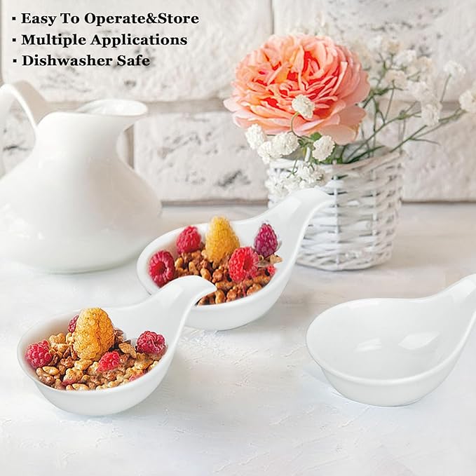 Porcelain Dipping Bowls With Handle, 3.1oz BBQ Sauce Cups, Small Side Dishes for Ketchup, Ice Cream, Desserts