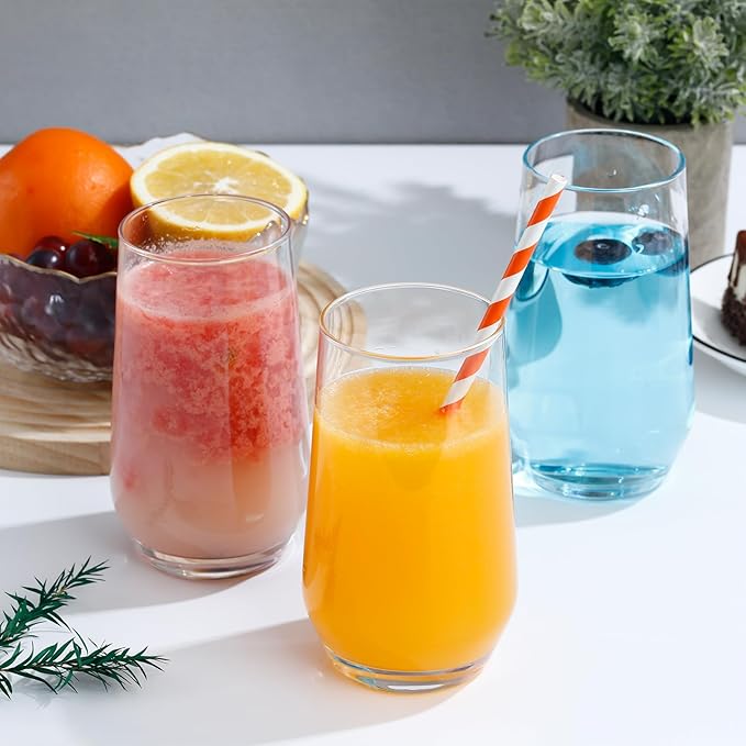 Drinking Glasses Set of 6, 16.4oz Highball Glasses, Crystal Clear Tall Glass Cups for Cocktail, Juice, Iced Tea, Mojito and Smoothies, Dishwasher Safe Glassware Set