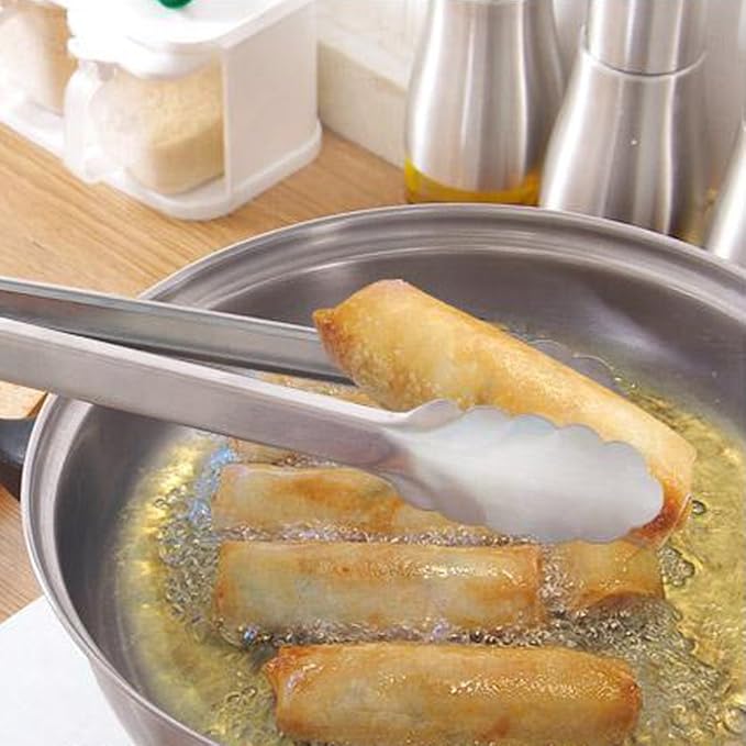 304 Stainless Steel Kitchen Cooking Tongs, 12" and 14" Set of 2 Sturdy Grilling Barbeque Brushed Locking Food Tongs with Ergonomic Grip, Black