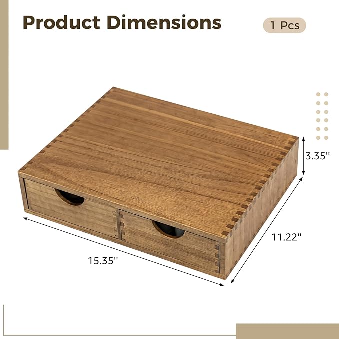 Wooden Coffee Pod Organizer for Keurig K Cups, Dual-Drawer Countertop Storage, Space-Saving Design with Natural Wood Grain, Handcrafted Kitchen Office Solution