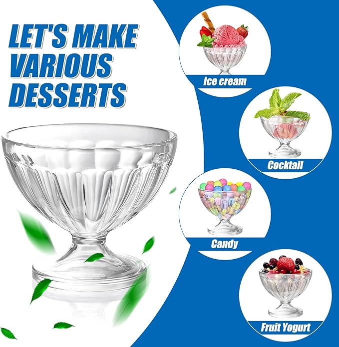 24 Pcs 8 oz Plastic Ice Cream Dessert Bowls Sundae Trifle Cups Bulk Clear Footed Milkshake Bowl Small Parfait Mousse Crystal Dish Holder Salad Condiment Fruit Holiday Wedding Picnic Party Favor