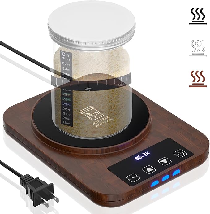 Sourdough Starter Warmer, Precise 1°F Thermostat Control (70-100°F) Sourdough Warming Mat, Smart Warming On/Off, 12-Hour Timer Sourdough Warmer(Wood Grain)