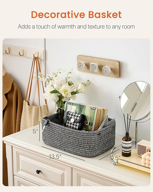 Small Woven Basket, 13.5 x 9.5 x 5 Inches, Storage Basket for Organizing, Cute Small Rope Shelf Closet Cube Storage Bins Baskets for Shelves, Dog Toy Gift Baskets Empty, 3 Pack Mixed Black