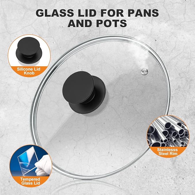 Wadaza Pan Lid 13 Inch - Tempered Glass Pot Lid - Oven Safe Replacement Glass Lid for Frying Pan Wok Pot Skillet