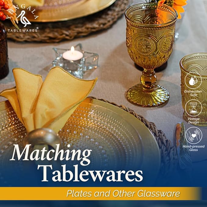 Yungala Amber Wine Glasses, set of 6 Glass Goblets made with Amber Glass (not coated or sprayed). Genuine Handcrafted Colored Glassware for your Fall Tablescape.