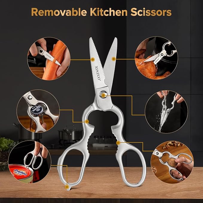 XINZUO Damascus 7-Piece Kitchen Chef Knife Block Set,Professional Sharp Cutting Knife Set with Block,Pakkawood Handle,Chef Gift Box