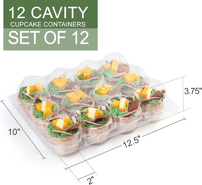 LotFancy Cupcake Containers 12 Count, 20 Sets, Plastic Dozen Cupcake Boxes for 240 Cupcakes, Disposable Cupcake Carrier Holder with Detachable Tall Dome Lid, BPA Free, Standard Size