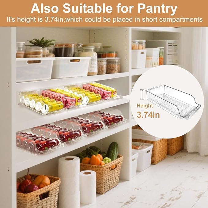 Soda Can Organizer, Width Expandable Soda Can Dispenser for Refrigerator, Pantry, Maximum Holds 18 Cans Each, BPA-Free, Clear Design Refrigerator Organizers and Storage Can Holders, 2packs