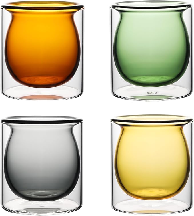 NIRA.Z 3oz Double Wall Glass Espresso Cups – Set of 4 Colorful Insulated Borosilicate Glass Coffee Shot Glasses, Demitasse Cups for Espresso, Latte, Macchiato, Heat Resistant, Ideal for Home & Office