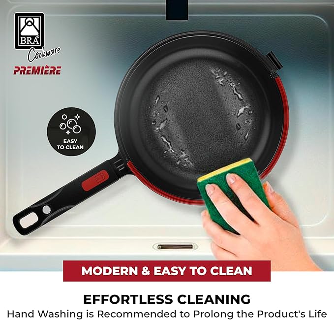 BRA COOKWARE Premiere & Infinity 6-Piece Nonstick Cookware Set | Cast Aluminum Pots & Pans Set w/ 1 Dual Skillet, 1 Pot, 1 Saucepan, 2 Lids | 3-Layer NonStick | All Stovetops | PFOA Free