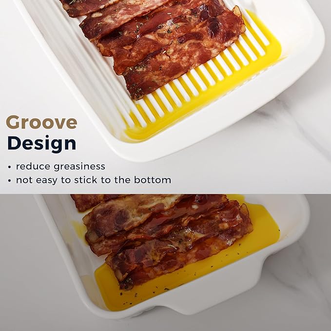 Baking Dish for Oven, 9.3'' x14'' Ceramic Casserole Dish, Lasagna Pan, Oven Safe Bakeware Sets with Handles, Microwave, Dishwasher Safe, Home Decor, Wedding Gift, White, Set of 2