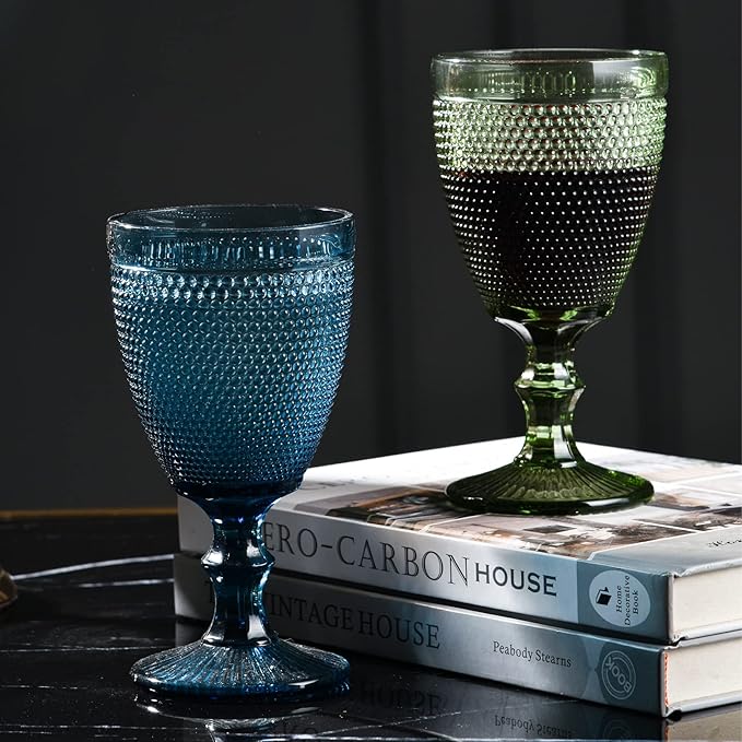 Bandesun Wine Glasses Set of 6 - Vintage Beads Goblet Glass Cup Classic Drinkware