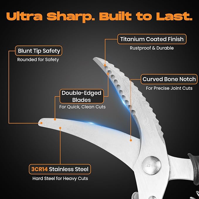 Poultry Shears, Kitchen Scissors for Food With Safety Lock, Kitchen Shears for Food, Meat Scissors, Bone Cutter, Chicken Cutter