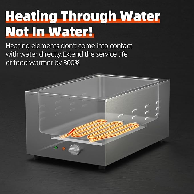 2-Pan Commercial Food Warmer with Non-Leakage Stretch-Forming Water Tank &2 of 1/2 Size GN Pan,18L Countertop Steam Table Soup Station Bain Marie for Buffet,Catering,Parties and Restaurants