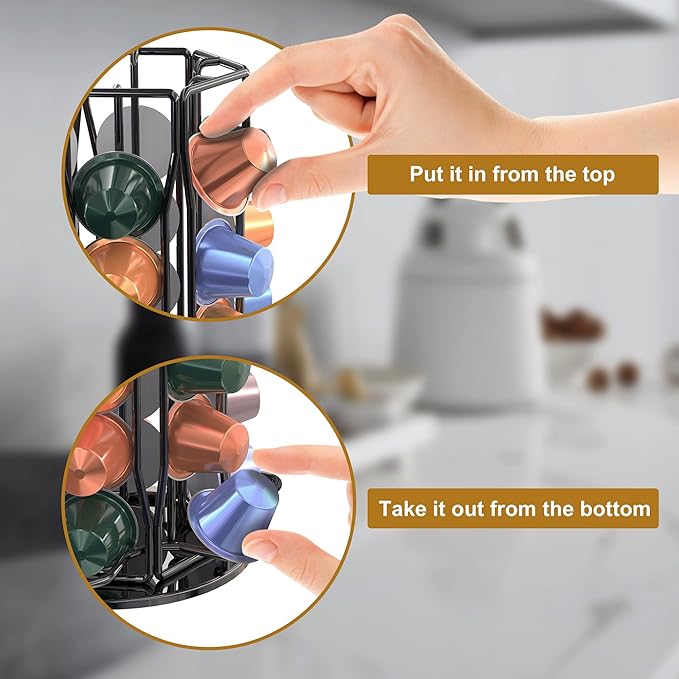 Coffee Pod Holder for Nespresso OriginalLine, Coffee Pod Storage Organizer 360 Degree Rotatable Capsules Carousel for Nespresso, for Home Bar Countertop (60 pods)