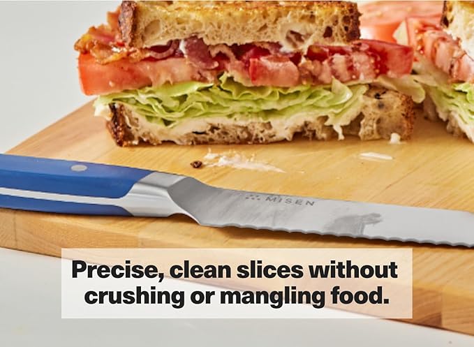 Misen Serrated Bread Knife – High-Carbon Japanese AUS8 Steel – Effortless Slicing of Bread, Pastries, and Fruits – Razor-Sharp Edge and Durable Blade with Ergonomic Handle - 8", Blue