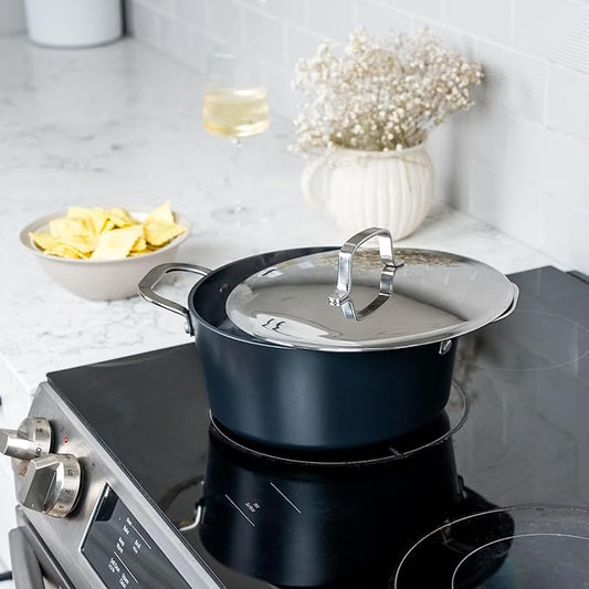 Alva Maestro Nonstick Ceramic Stock Pot with Lid 4.5Qt. - Easy to Clean, Oven Safe and Made without PFAS, PFOA & PTFE - Induction and All Stovetop Compatible with Even Heat Distribution