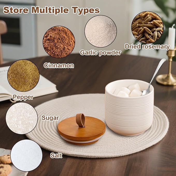 Comeon Ceramics Canister with Lid, Matcha Container Jar for Spice Sugar Tea Bag Coffee Canister Sets for Kitchen Counter with Bamboo Lid (White three-piece suit)