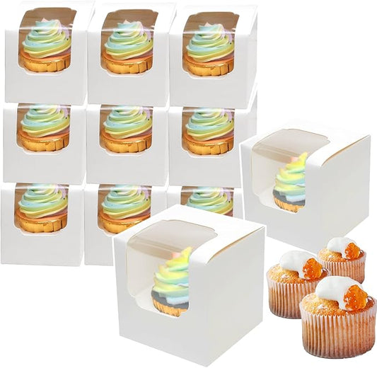 Bakepacker Auto-pop up Cupcake Boxes 30-Packs Individual Cupcake Container White 3.5" x 3.5" x 3.5" Single Cupcake Boxes