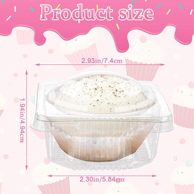 200 Pack Individual Cupcake Containers Thick Clear Dome Cupcake Holder Single Cupcake Container for Wedding Baby Shower Birthday Party Supply