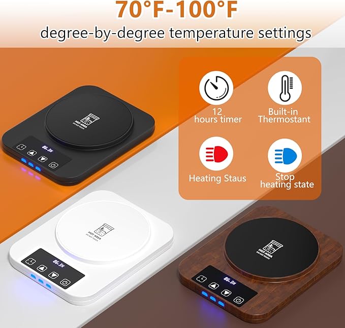 Sourdough Starter Warmer, Precise 1°F Thermostat Control (70-100°F) Sourdough Warming Mat, Smart Warming On/Off, 12-Hour Timer Sourdough Warmer(Wood Grain)