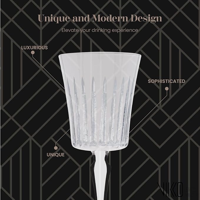 Vikko Water Glasses, Timeless Collection 8 Ounce Elegant Water Glass for Fine Dining, Set of 4 White Goblets with Stem, Dishwasher Safe