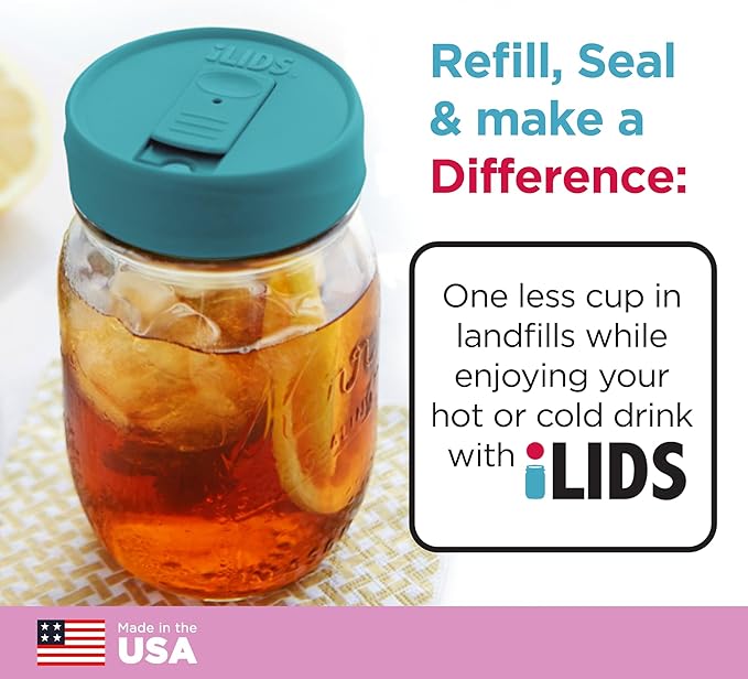 Mason Jar Drink Lid, Regular Mouth, Aqua Blue, Pack of 2