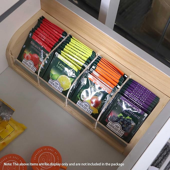 Bamboo Tea Bag Organizer Storage Holder for Tea Bags, Bamboo Tea Box Containers Tea Rack Teabag Station Stand for Cabinet Countertop Office