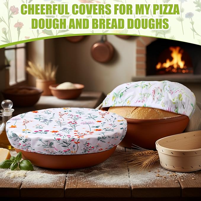 Patelai 10 Pcs Bowl Covers Reusable in 5 Size Stretch Cloth Fabric Elastic Food Storage Bowl Covers Bread Sourdough Lids for Proofing Food Fruits Leftover (Spring Style)