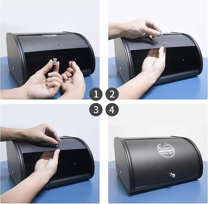 SOTECH Bread Box Vintage for Kitchen Food Grade Light-weight Metal Style Container for Storage Bin Countertop Keeper with Roll Top Farmhouse Rustic Holder Counter Black