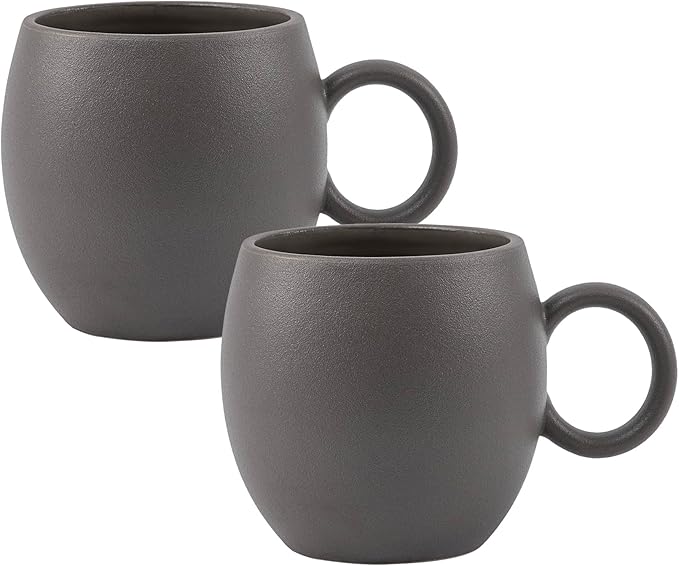 Bico Reactive Glaze Dark Grey 17oz Stoneware Round Mugs Set, Set of 2, Microwave and Dishwasher Safe, for Coffee, Hot Chocolate, Milk