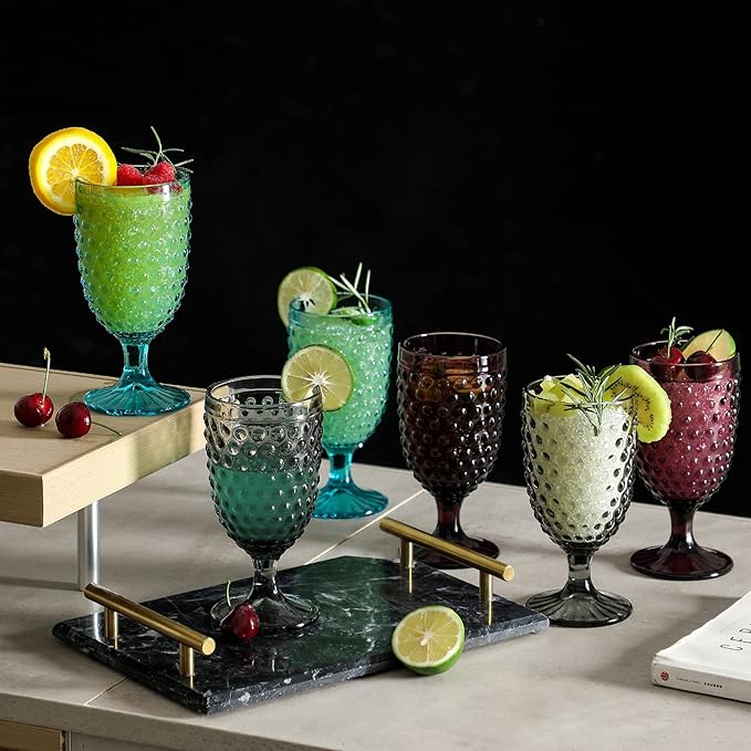 Hobnail Beverage Glass Goblet set of 6, 13 oz Hobnail Drinking Glasses Perfect for Dinner Table Parties Bars and Weddings