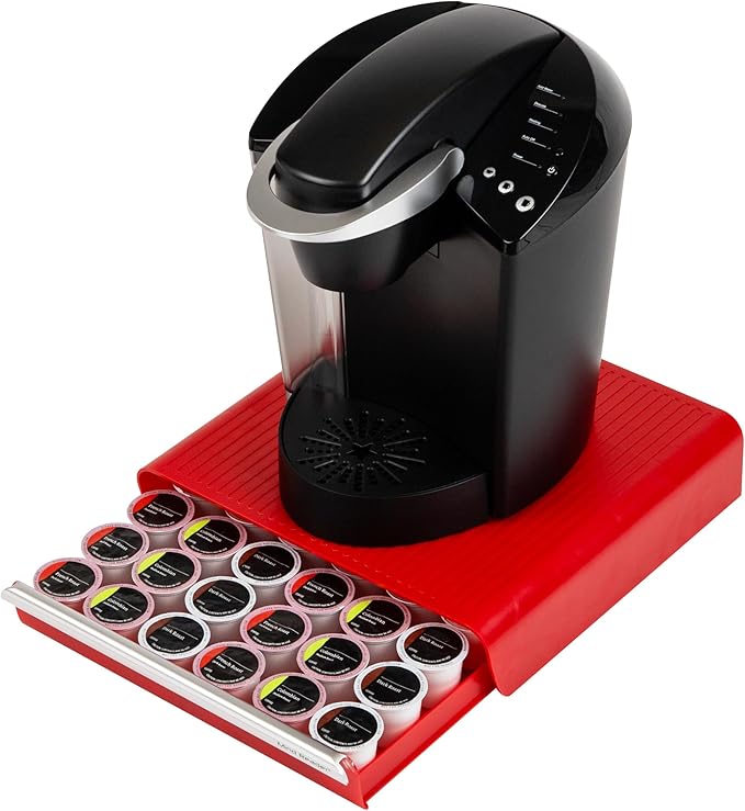 Mind Reader Single Serve Coffee Pod Drawer, 36 Pod Capacity, Countertop Organizer, 13.25"L x 12.75"W x 2.75"H, Red