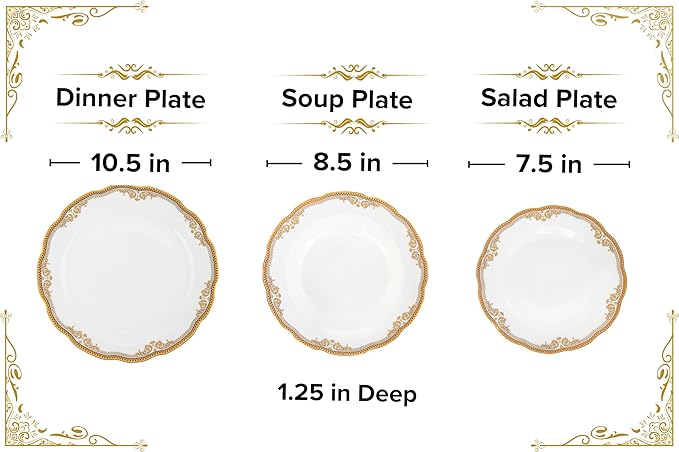 32 Piece Dinnerware Sets for 8 – Elegant Porcelain Plates, Bowls – White and Gold Floral Vintage Design Dishware for Kitchen Table, Formal Dining or Everyday Use (Floral Gold)