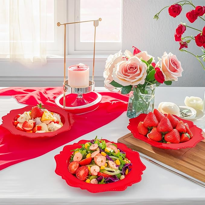 COLOSUS Red Plastic Party Bowls (60 Pack) 12 Oz Disposable Soup/Salad Bowl, Fancy Shatterproof Dinnerware for Catering, Holidays, Weddings, and Everyday Use