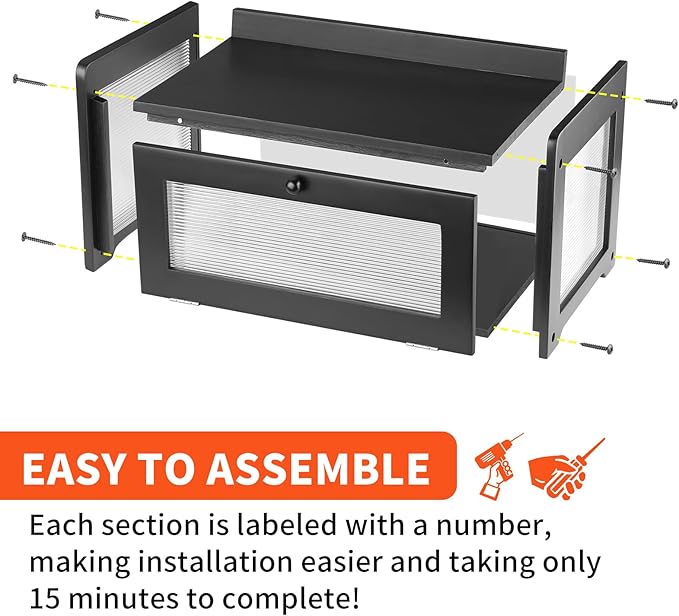 Bread Box for Kitchen Countertop - Wooden Bread Box for Homemade Bread,Large Capacity Bread Storage Container for Kitchen Counter,Easy Assembly & No Smell Bread Holder for Corner,Cabinet,Pantry(Black)