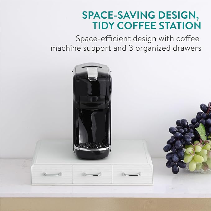 Navaris Coffee Capsule Triple Drawer - Coffee Pod Storage Drawer - Space-Saving Coffee Pods Organizer for Your Kitchen - Coffee Holder for Countertop - Fits Up to 48 Cups - White