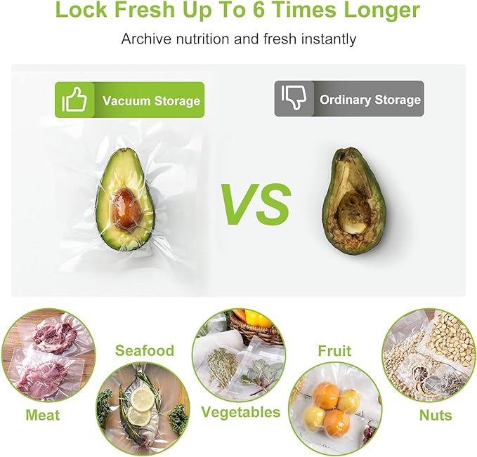 Bonsenkitchen Vacuum Food Sealer Rolls Bags, 2 Packs 8 in x 20 ft, BPA Free, Durable Commercial Customized Size Bags for Storage and Sous Vide Cooking,VB3206