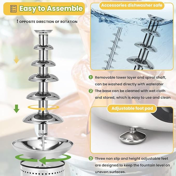 Commercial Chocolate Fountain 6 Layers 19Lbs Large Chocolate Fondue Tower Stainless Steel Hot Chocolate Waterfall for Nacho Cheese Knob Control