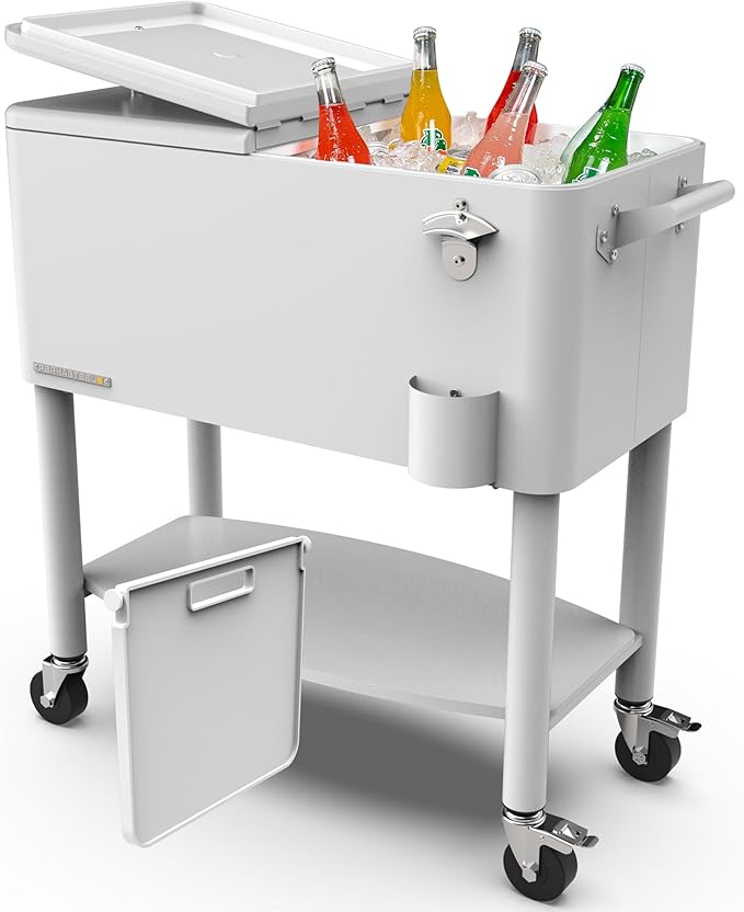 Permasteel 80 Quart Party Cooler, Rolling Ice Chest with Wheels and Handles for Indoor Outdoor Patio