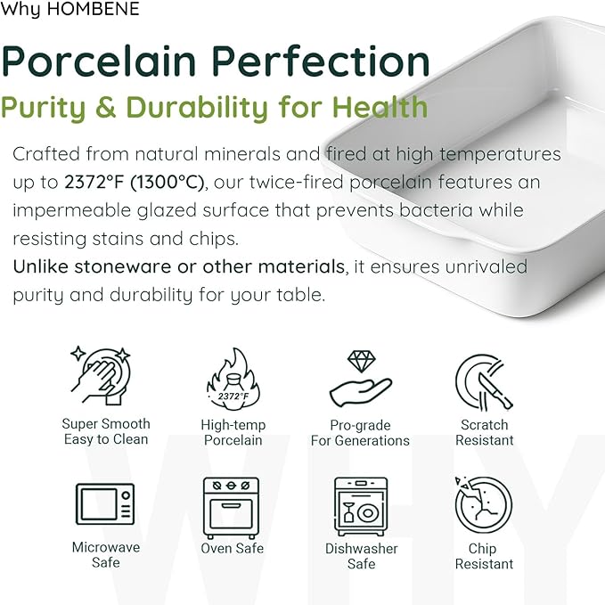 4.2 QT Deep Ceramic Baking Dish, White Casserole Dish, Lasagna Pan for Oven, Ceramic Baking Pan, Kitchen Decor, Microwave Oven Safe, Dinner, Wedding（10" x 13.9"）