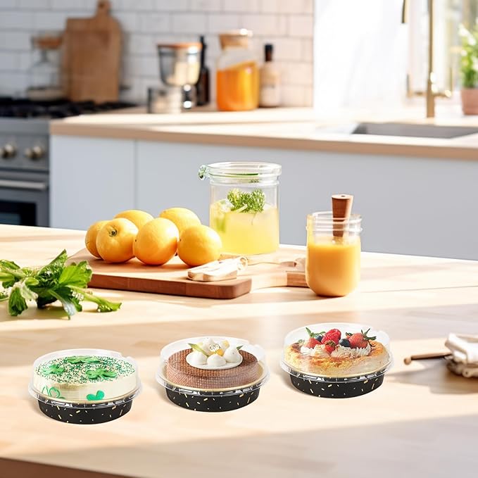 Beasea Pie Tins with Lids 8oz, 120 Pack 4 Inch Disposable Mini Creme Brulee Ramekins Gold Black Small Aluminum Foil Pie Tart Cake Baking Pans Individual Round Containers Oven Safe for Baking