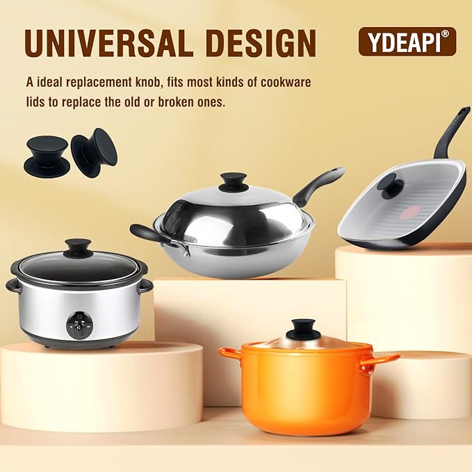 Universal Pot Lid Replacement Knobs, Ydeapi Silicone Pan Lid Holding Handles, Heat Resistant, Non-Slip Handle for Kitchen Cookware Lids and Covers (2 Packs)