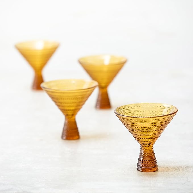 Fortessa Jupiter Beaded Hobnail Glass, 11.5 Ounce Martini (Set of 4), Amber