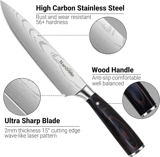 2 Pcs Kitchen Knife Set 8 Inch Chef Knife Paring Kitchen Utility Knife 5 Inch, Asian Chefs Knife for Home and Kitchen with Ergonomic Handle High Carbon Stainless Steel knife Chef Cooking Gift