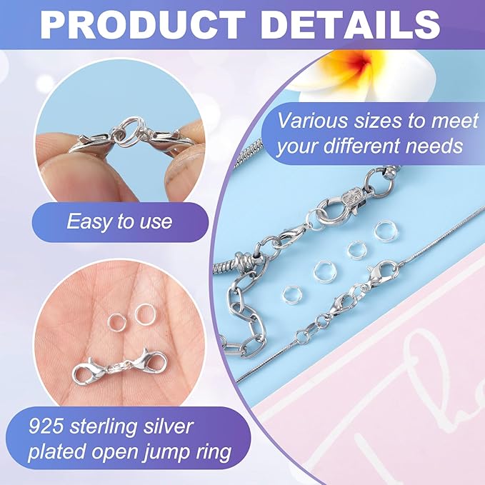 6pcs Jump Rings for Jewelry Making, 925 Sterling Silver Split Jump Ring, 4/5/6mm Double Loops Small Key Rings Open Connector Closures for Necklace Bracelets Jewelry Marking