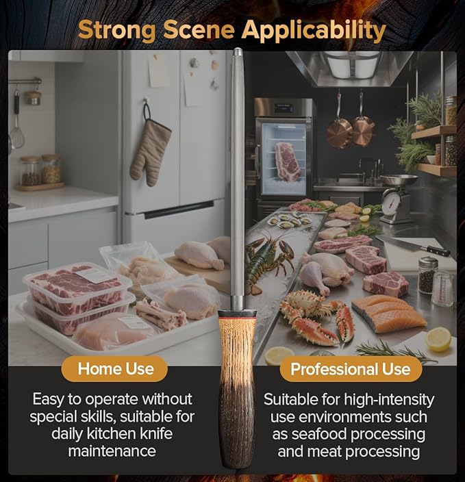 XINZUO 9.1 Inch Knife Sharpener Rod,High-Carbon Steel Hard Chrome Plating Honing Rod For Various Kitchen Knives Grinding, Pruning Shears With White Oak + Red G10 Gasket Handle