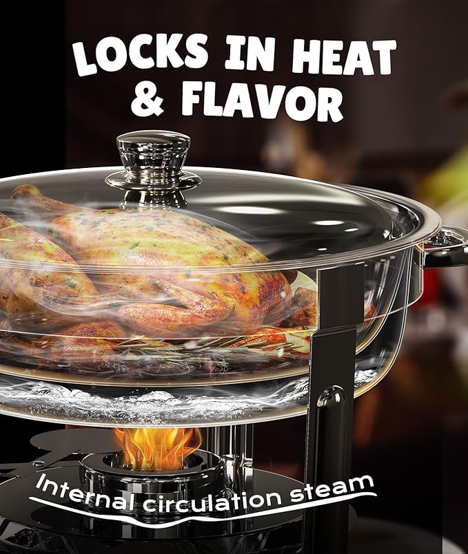 Chafing Dishes for Buffet 4 Pack, 6QT [Worry-Free Assemble] Food Warmers for Parties Buffet [Mirror-Like Polished Finish Stainless Steel Round Chafing Dish Buffet Set with Complete Set