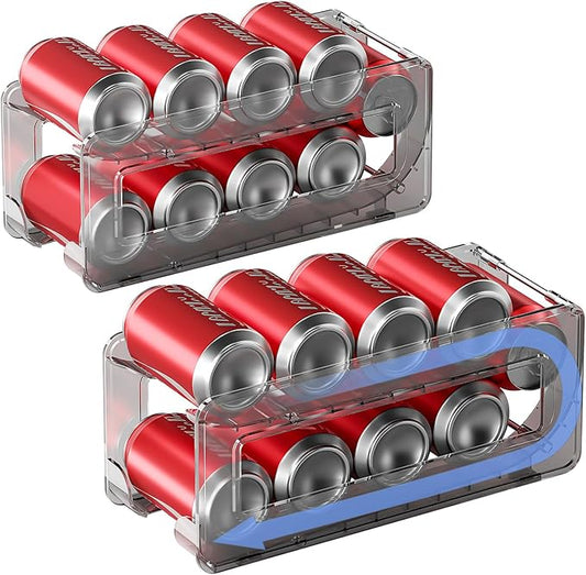 2 Pack Soda Can Organizer,Can Dispenser for Refrigerator Drink Storage Rack for Standard and Tall Can Pop Can Holders for Pantry Cabinet Smoky Gray