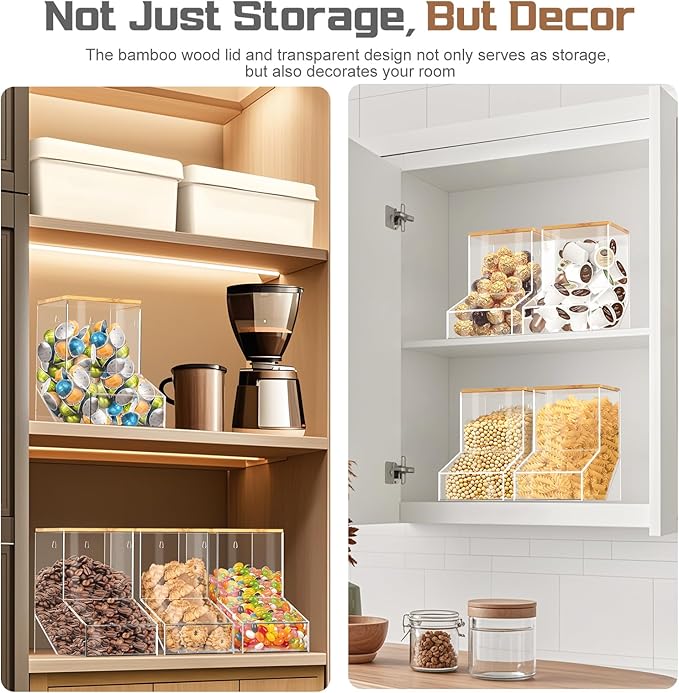 TCJJ Coffee Pod Holder With Bamboo Lid, Clear Acrylic Coffee Capsule Organizer For K Cup, 170 In³ Capacity, Can Be Placed On A Tabletop Or Mounted On A Wall, Compatible With Coffee Pod & Creamer